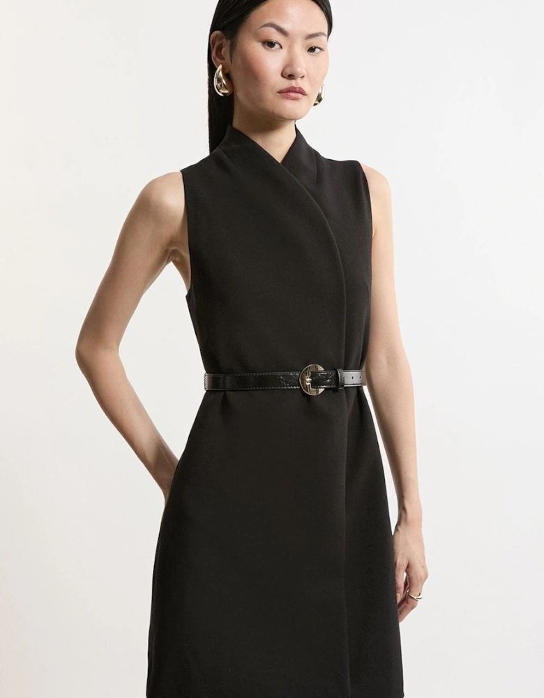 Tall Compact Stretch Wrap Neck Full Skirt Tailored Mini Dress