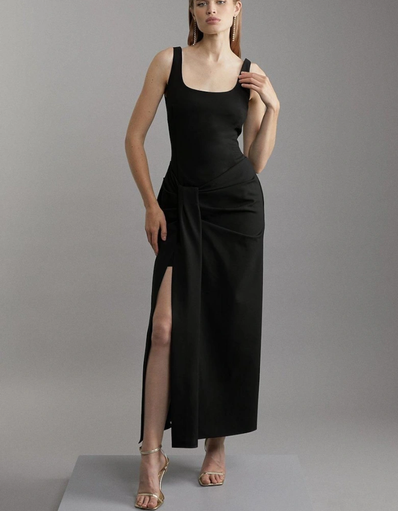 Tailored Waist Drape Corset Maxi Dress