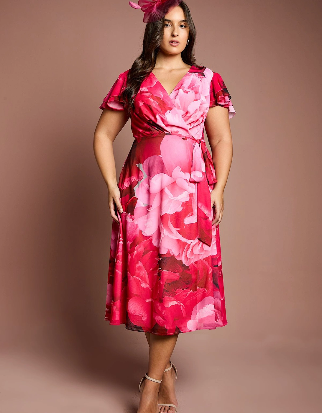 Plus Jersey Double Flutter Sleeve Wrap Midi Dress, 2 of 1