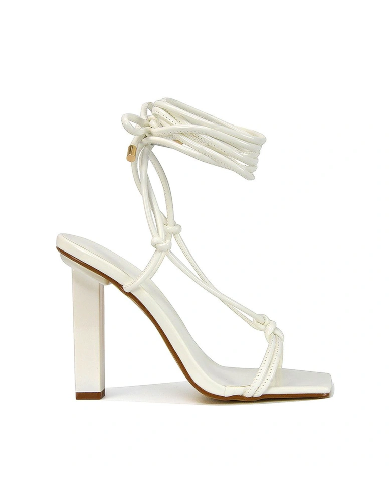 'Tanner' Strappy Sandals Square Toe Knotted Detail Lace Tie Up High Block Heels