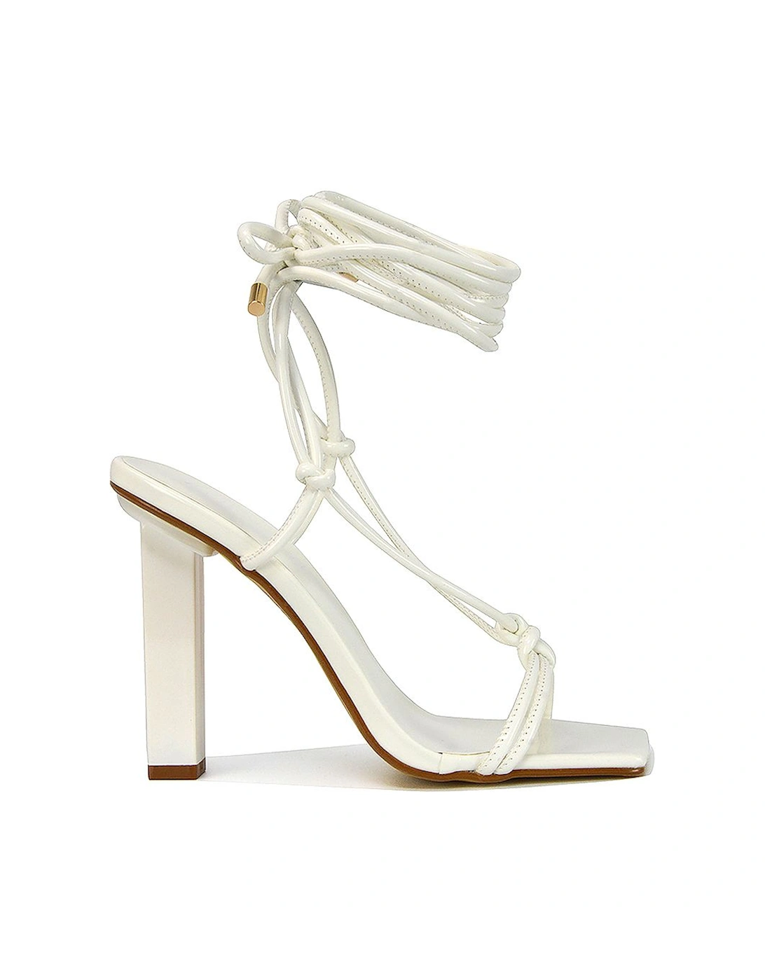 'Tanner' Strappy Sandals Square Toe Knotted Detail Lace Tie Up High Block Heels, 2 of 1