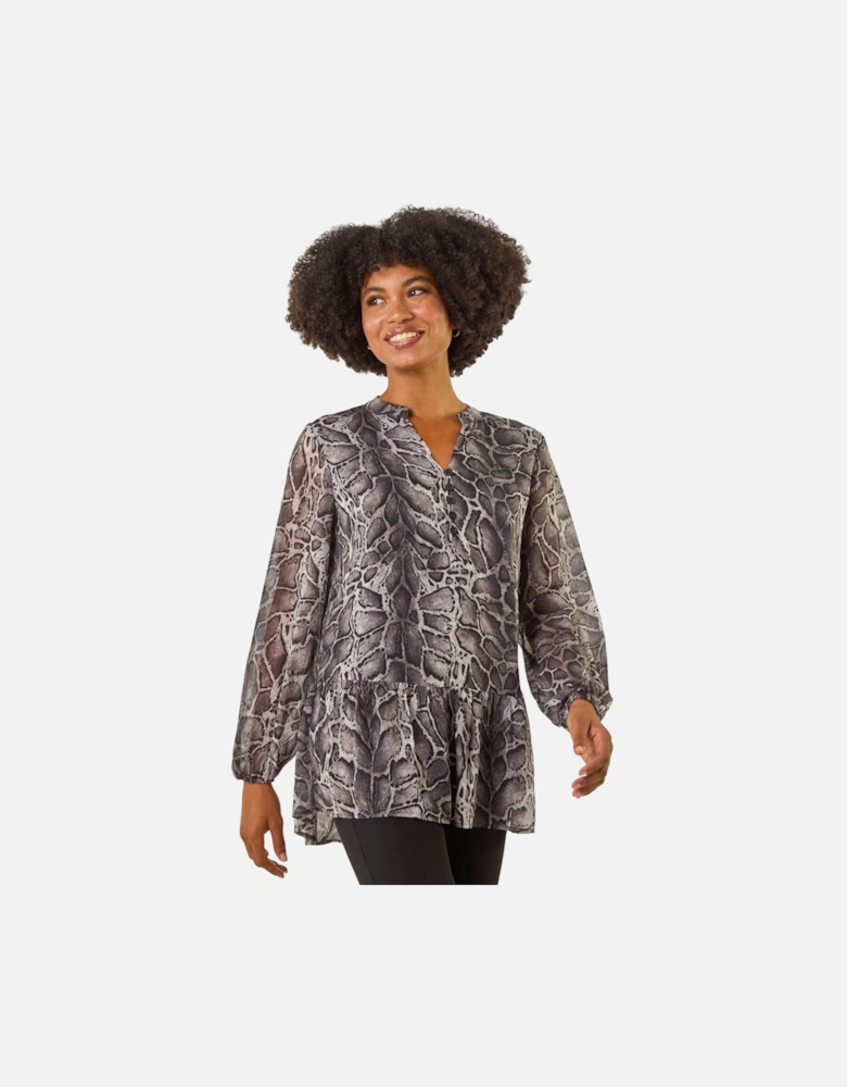 Snake Print V-Neck Tunic Top