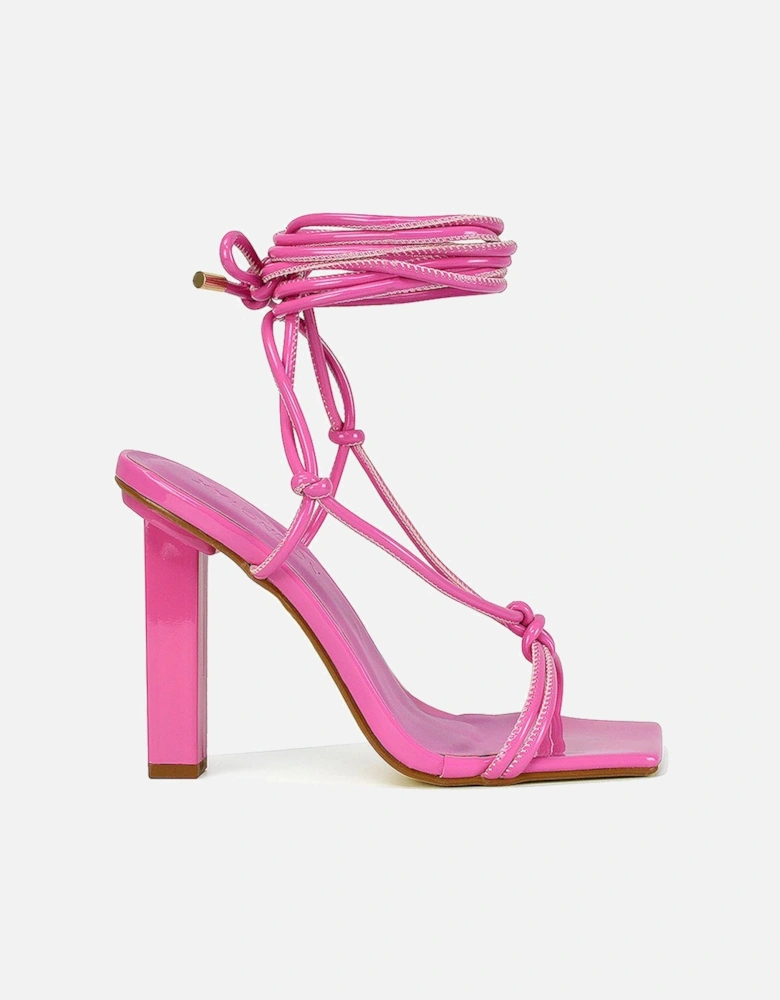 'Tanner' Strappy Sandals Square Toe Knotted Detail Lace Tie Up High Block Heels