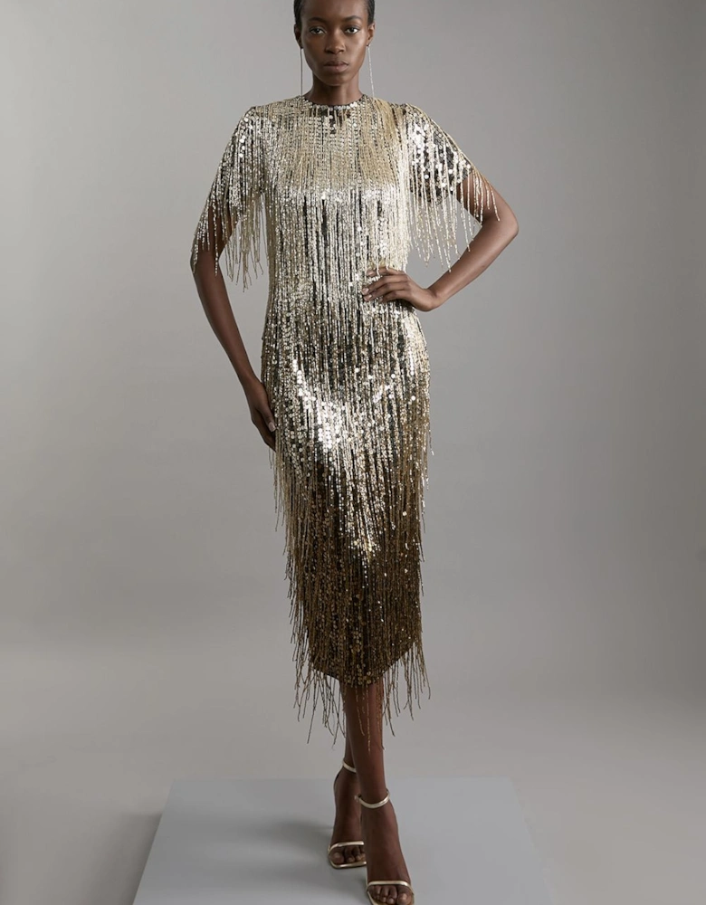 Petite Embellished And Beaded Tassel Woven Maxi Dress