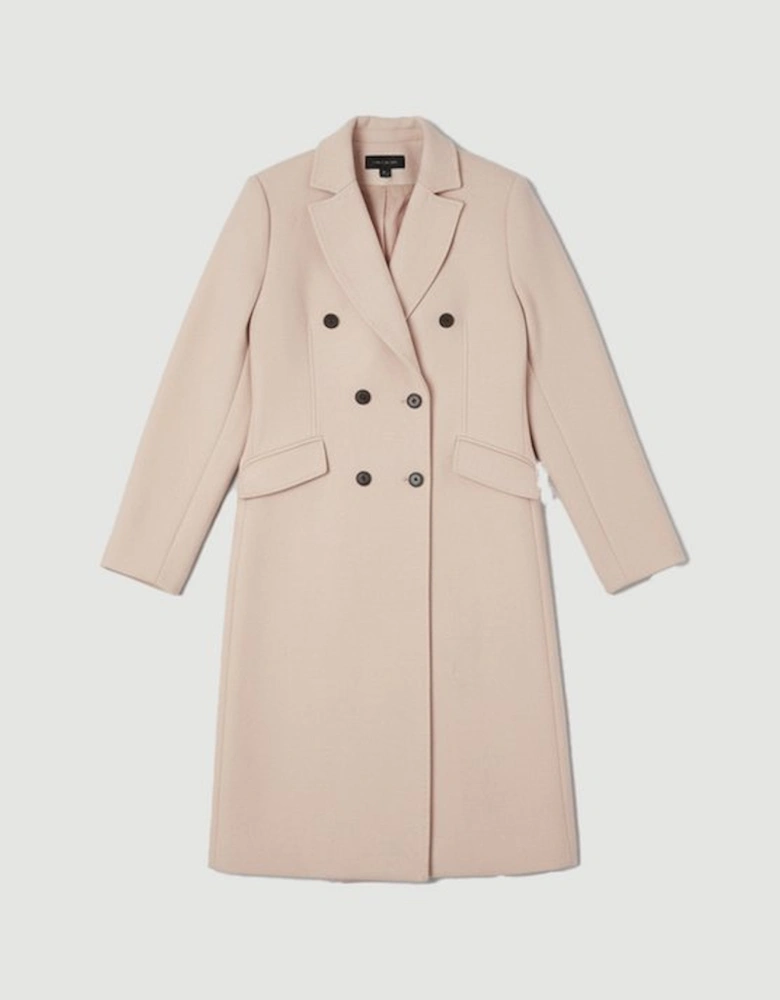 Wool Fitted Double Breasted Tailored Midi Coat