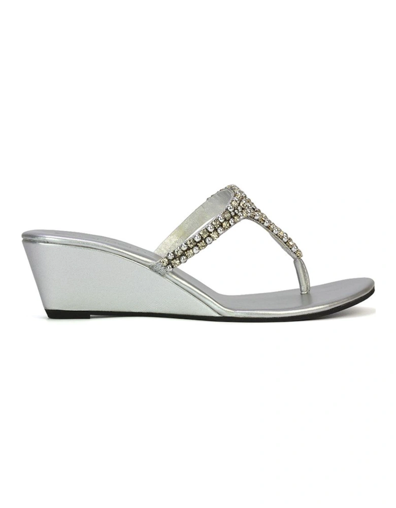 'Logan' Diamante Toe Post Wedge Sandals
