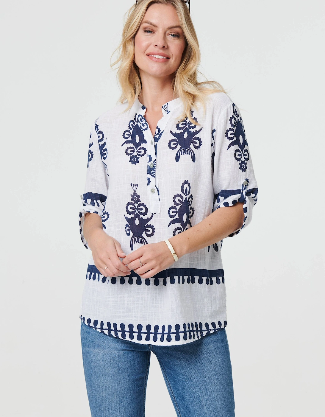 Ikat Print V-Neck 3/4 Sleeve Blouse, 2 of 1