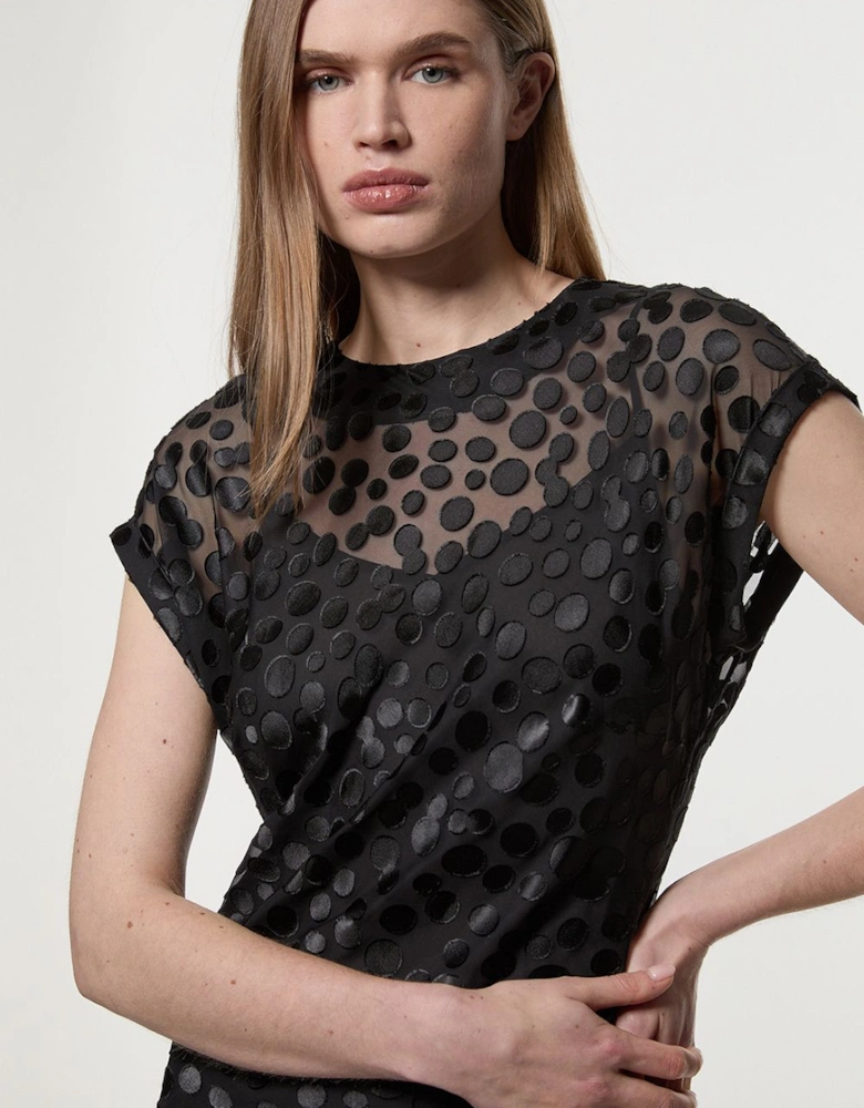 Polka Dot Devore Bias Cut Maxi Dress