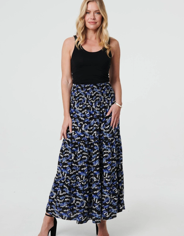 Floral High Waist Shirred Maxi Skirt