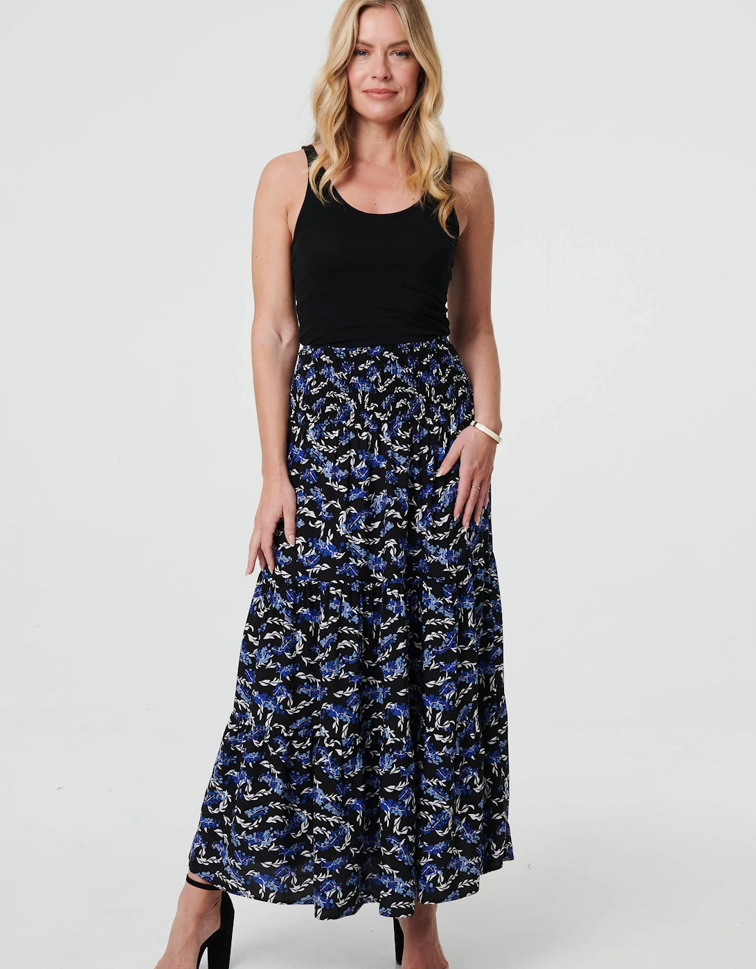 Floral High Waist Shirred Maxi Skirt, 2 of 1