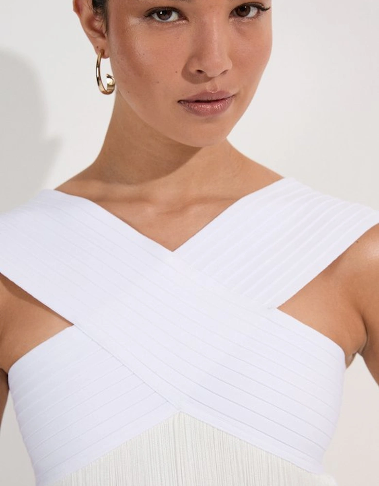 Bandage V Neck Cut Out Fringed Bikini Top