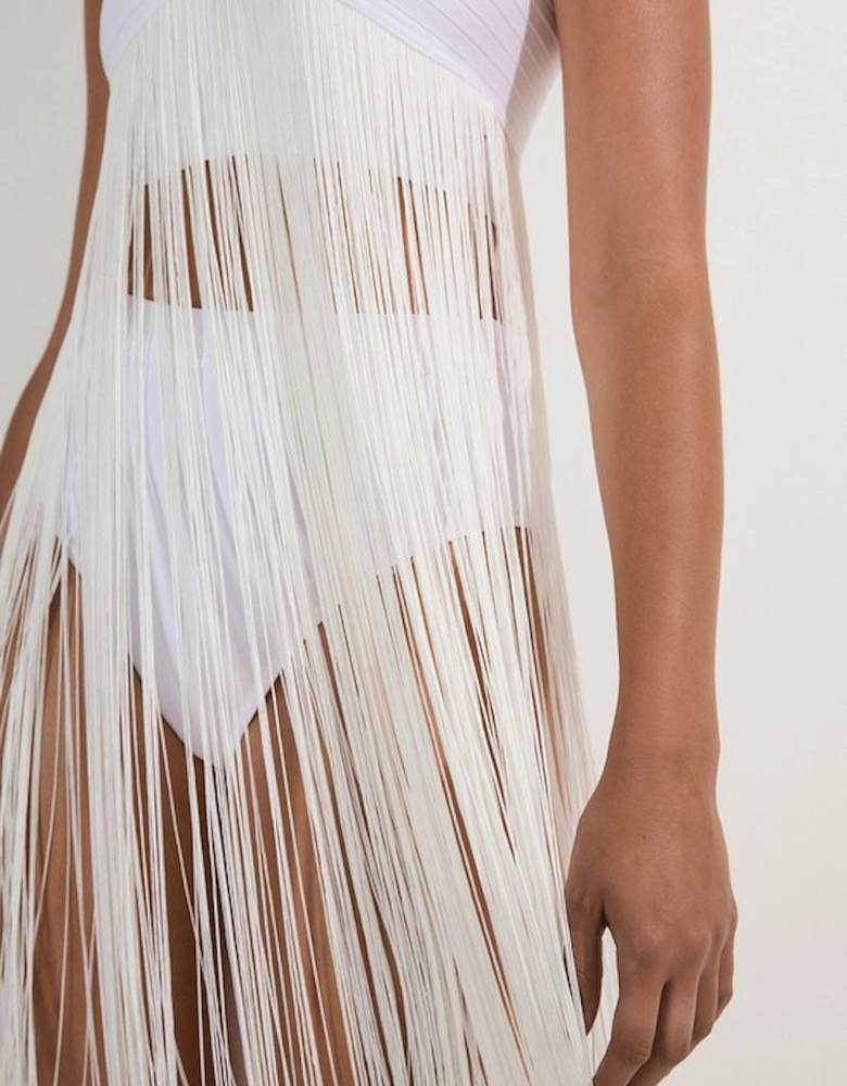 Bandage V Neck Cut Out Fringed Bikini Top