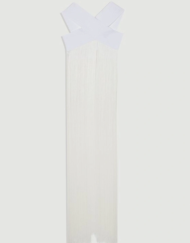 Bandage V Neck Cut Out Fringed Bikini Top