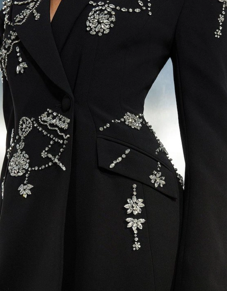 Crystal Embellished Cady Blazer Woven Mini Dress