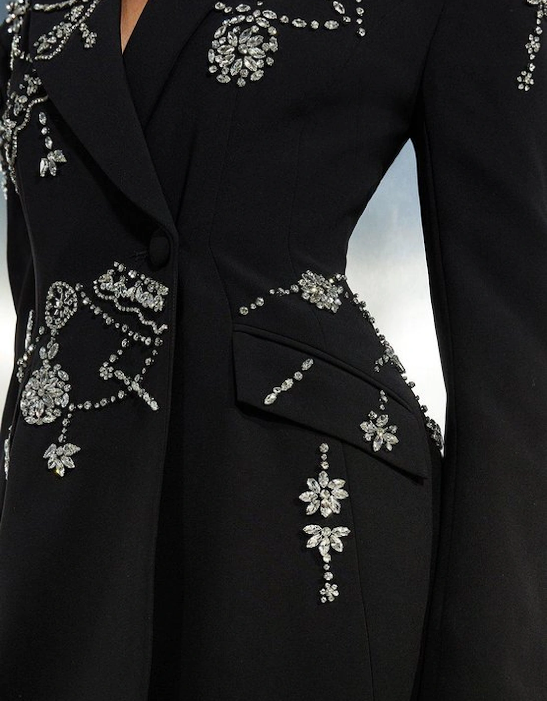 Crystal Embellished Cady Blazer Woven Mini Dress