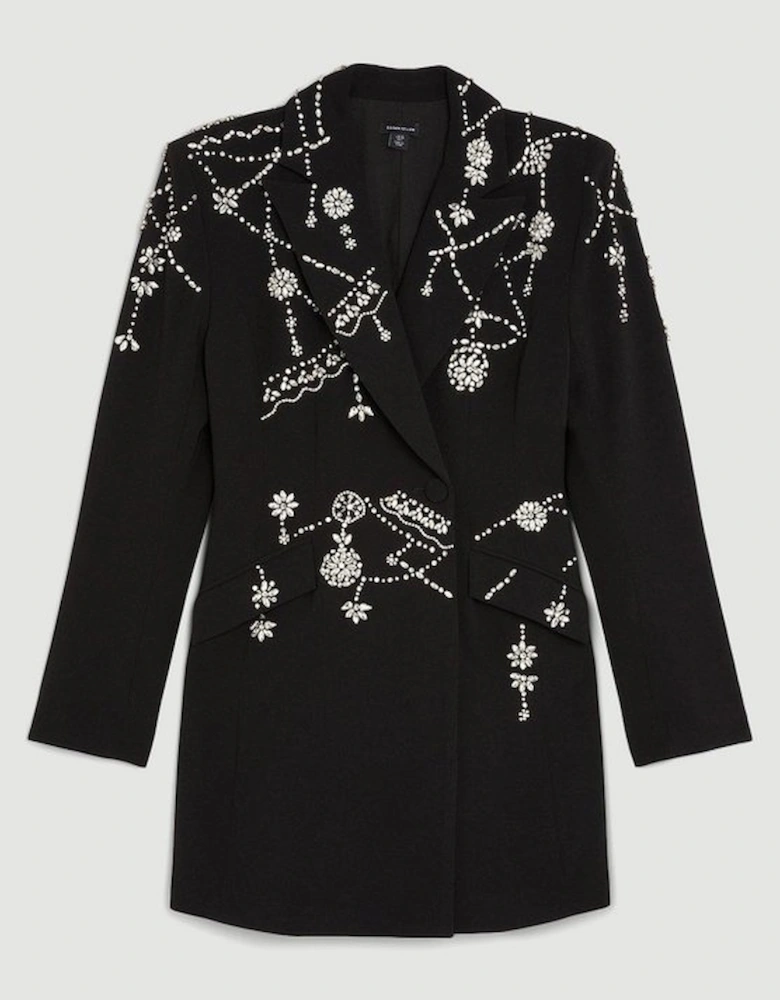 Crystal Embellished Cady Blazer Woven Mini Dress