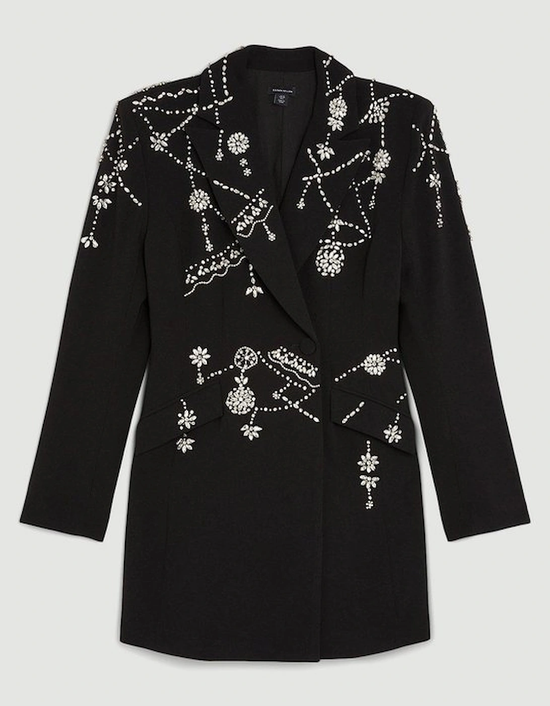 Crystal Embellished Cady Blazer Woven Mini Dress