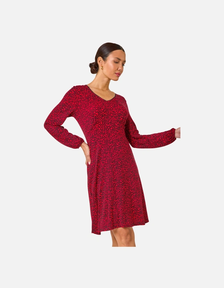 Ditsy Floral Print Lace Trim Stretch Dress