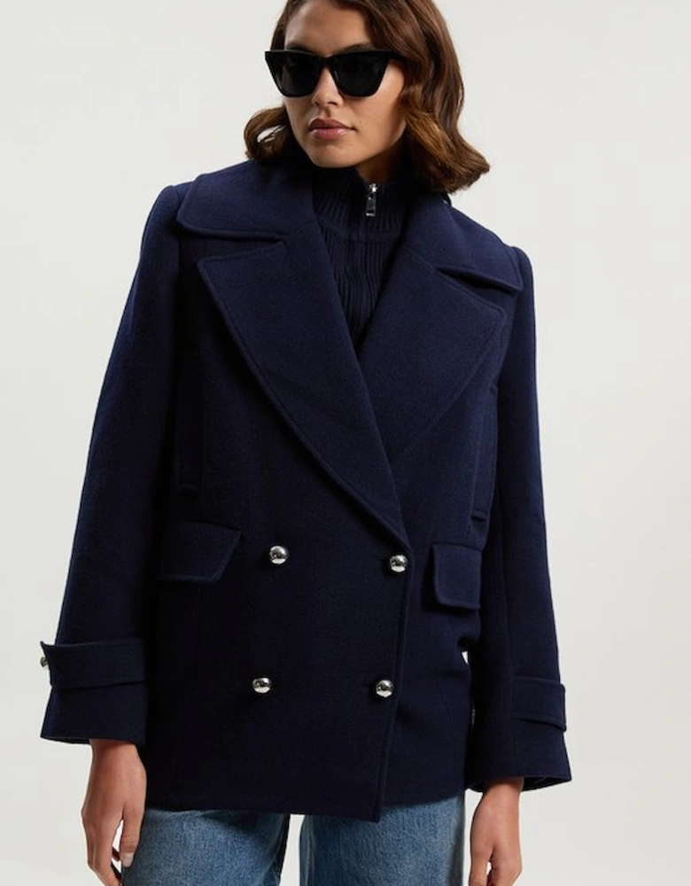 Wool Detachable Knitted Neck Tailored Double Breasted Pea Coat