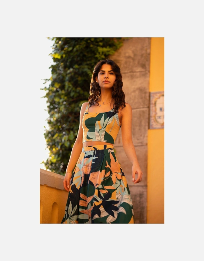 Multicolour Organic Cotton Leaf Print Crop Top