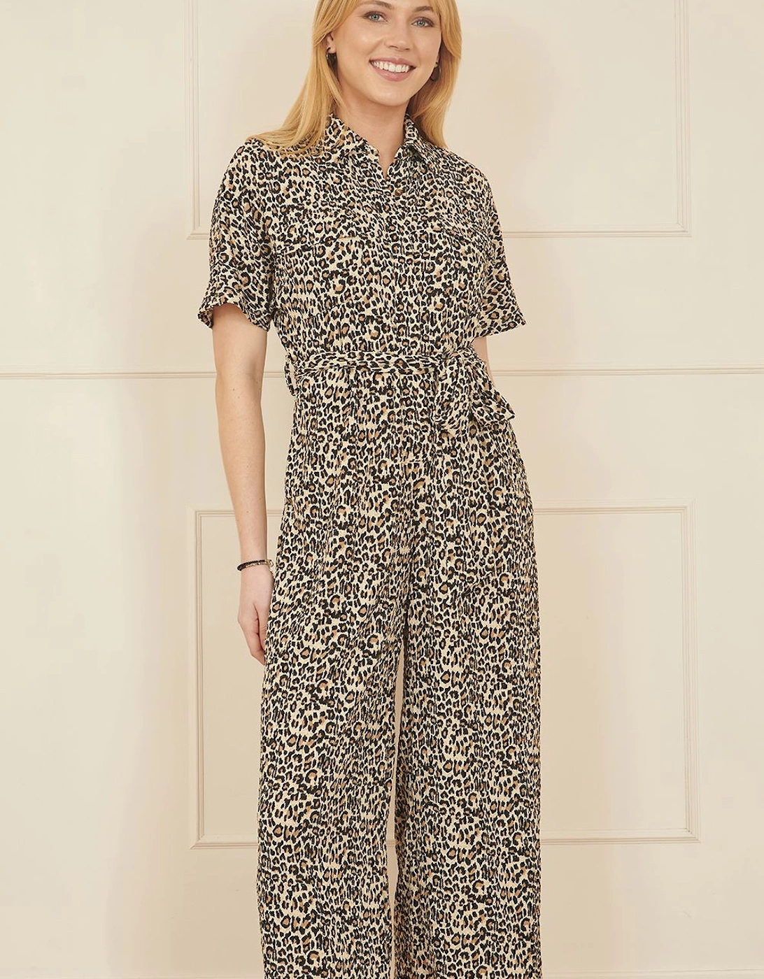 Brown Leopard Print Pleated Fabric Jumpsuit, 2 of 1