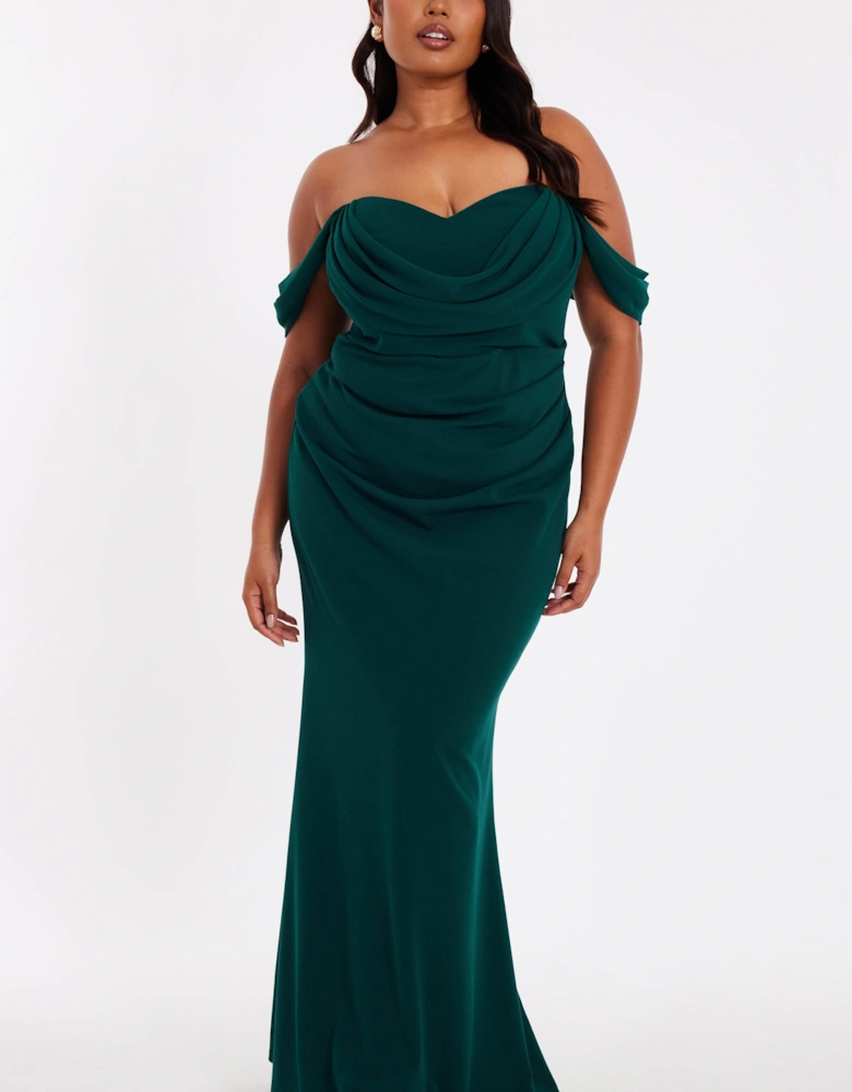 Green Curve Chiffon Bardot Maxi Dress