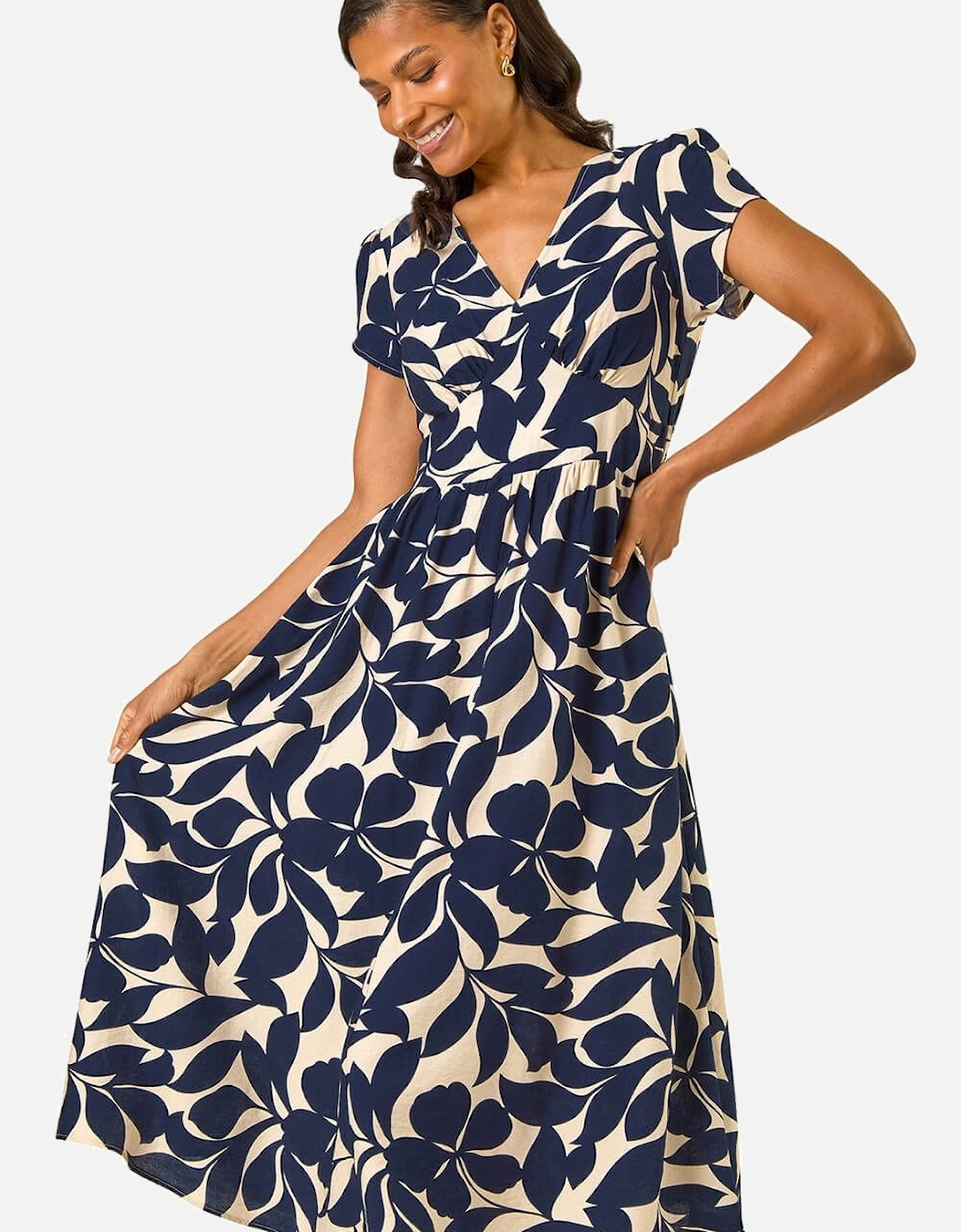 Leaf Print V-Neck Midi Dress, 2 of 1