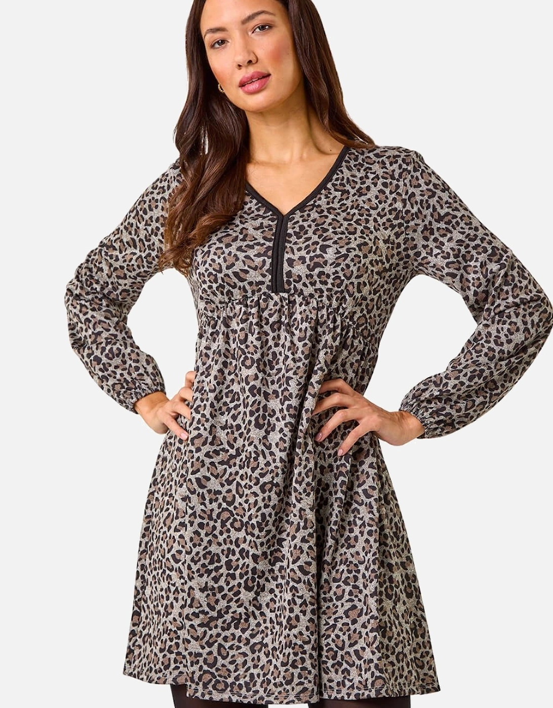 Animal Print V-Neck Stretch Dress, 2 of 1