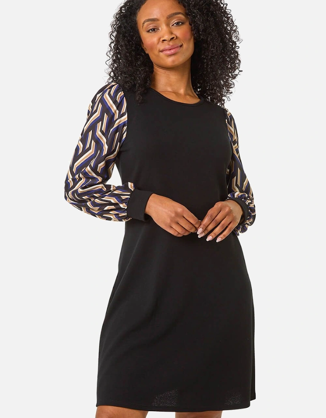 Petite Geo Print Sleeve Shift Dress, 2 of 1