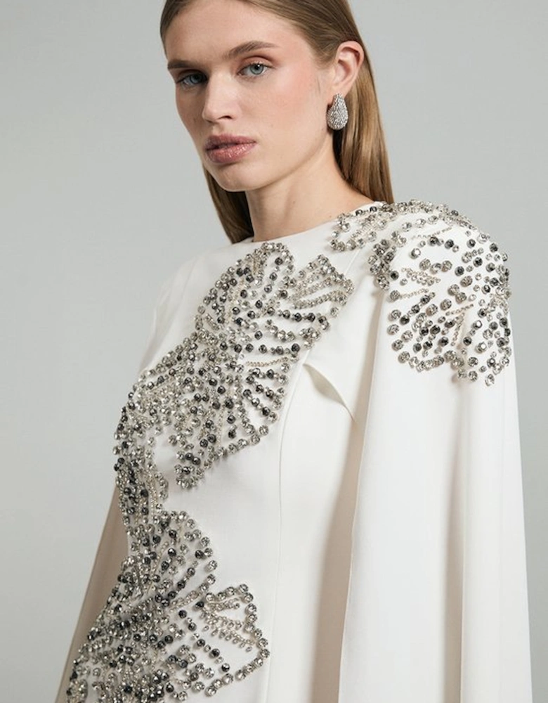 Petite Placed Floral Crystal Embellished Tailored Drama Cape Maxi Dress