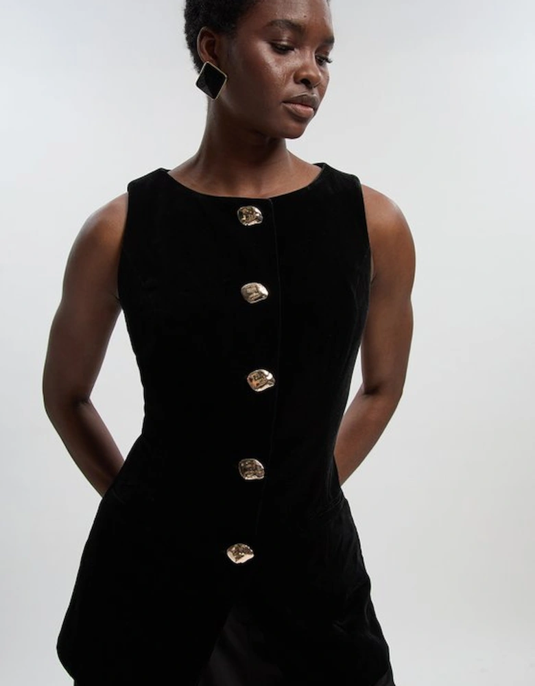 Tailored Velvet Statement Button Front Waistcoat