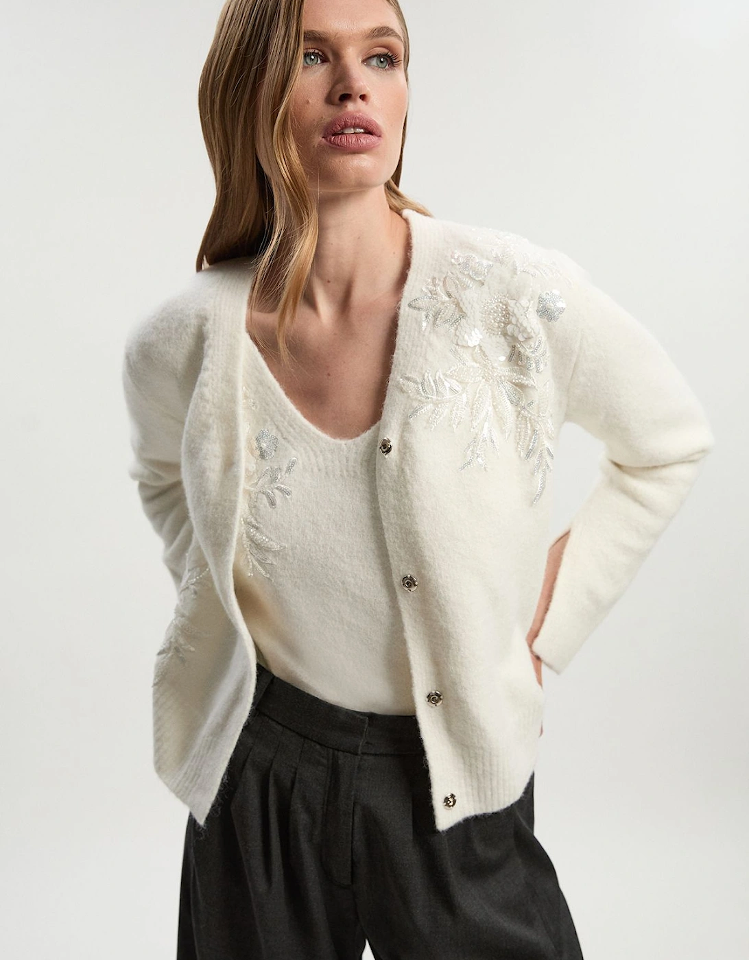 Archive Floral Embellished Cosy Wool Blend Cardigan, 2 of 1