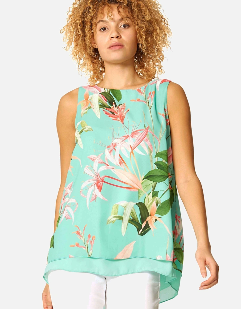 Tropical Chiffon Overlay Vest Top
