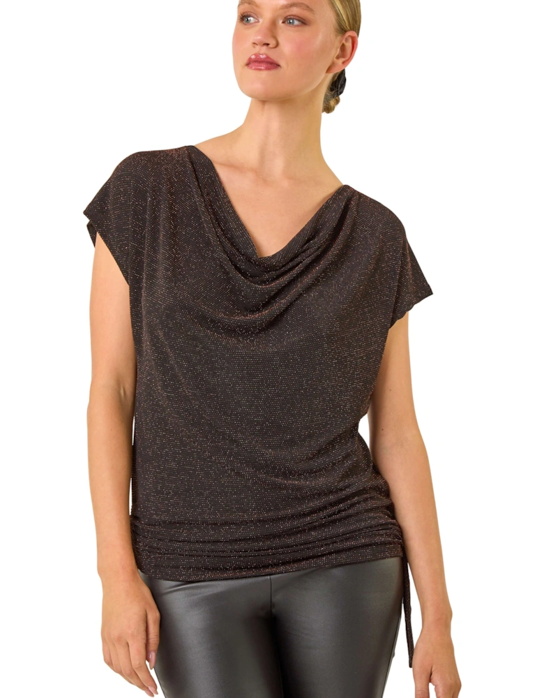 Glitter Cowl Neck Stretch Top