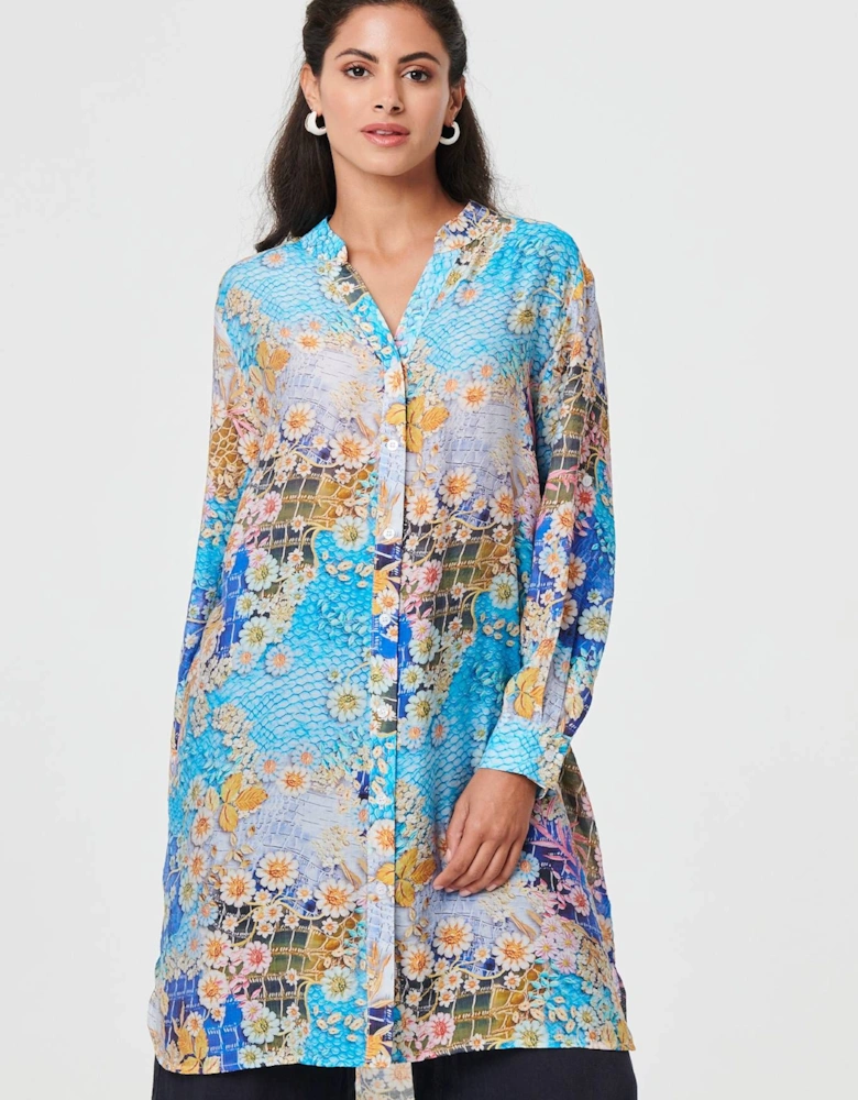 Floral Long Sleeve Longline Tunic Shirt
