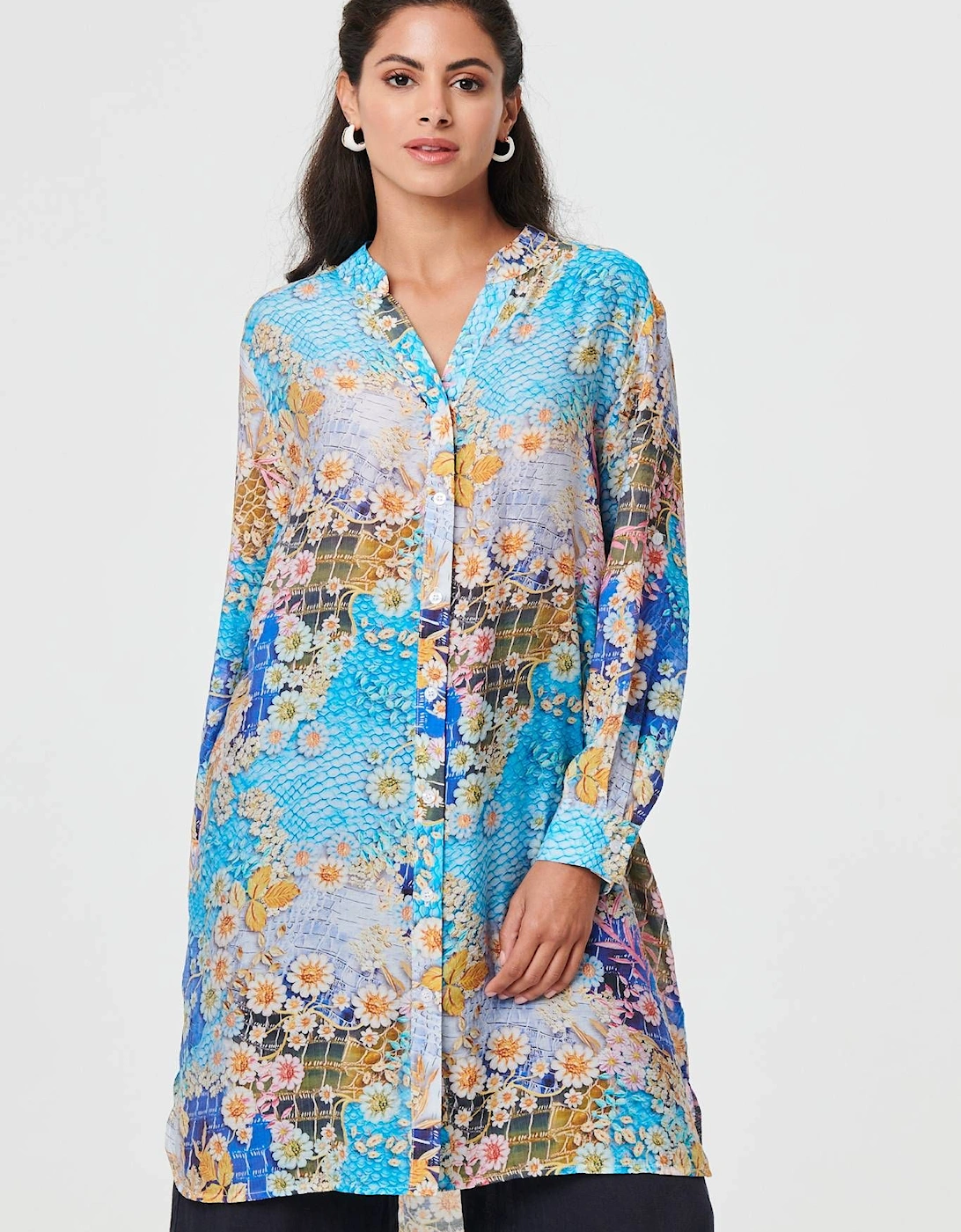 Floral Long Sleeve Longline Tunic Shirt, 2 of 1