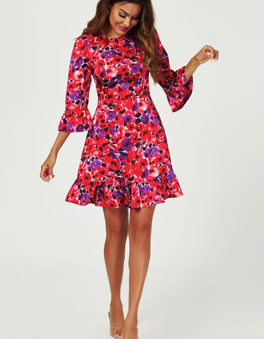 Abstract Floral Print Mini Dress In Red, 2 of 1