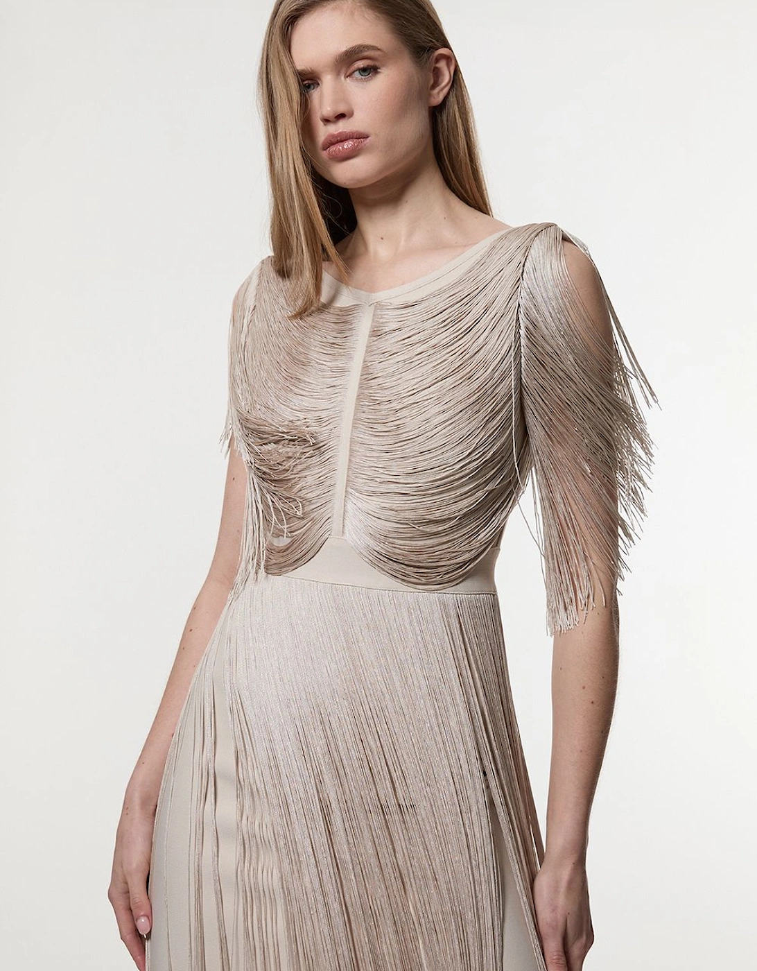 Maxi Draped Fringe Knitted Mini Dress, 2 of 1