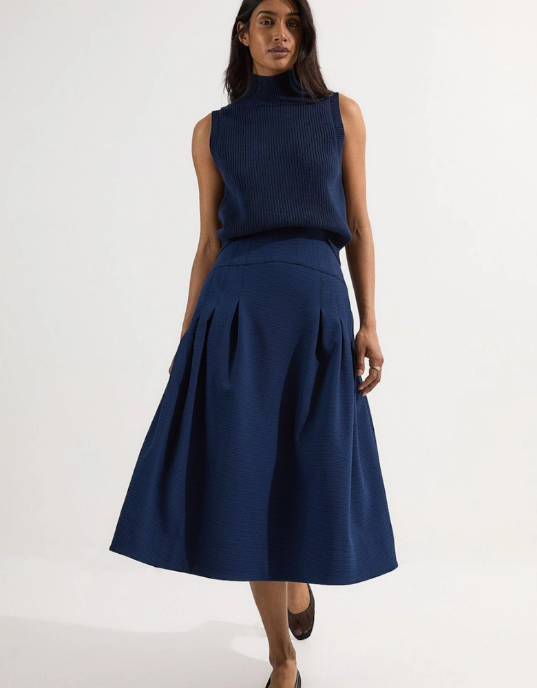 Tailored Textured Full Midi Skirt