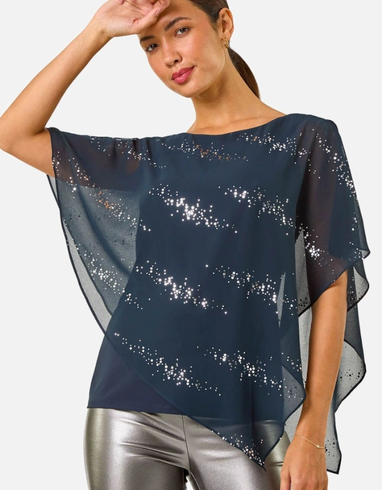 Sequin Asymmetric Overlay Top