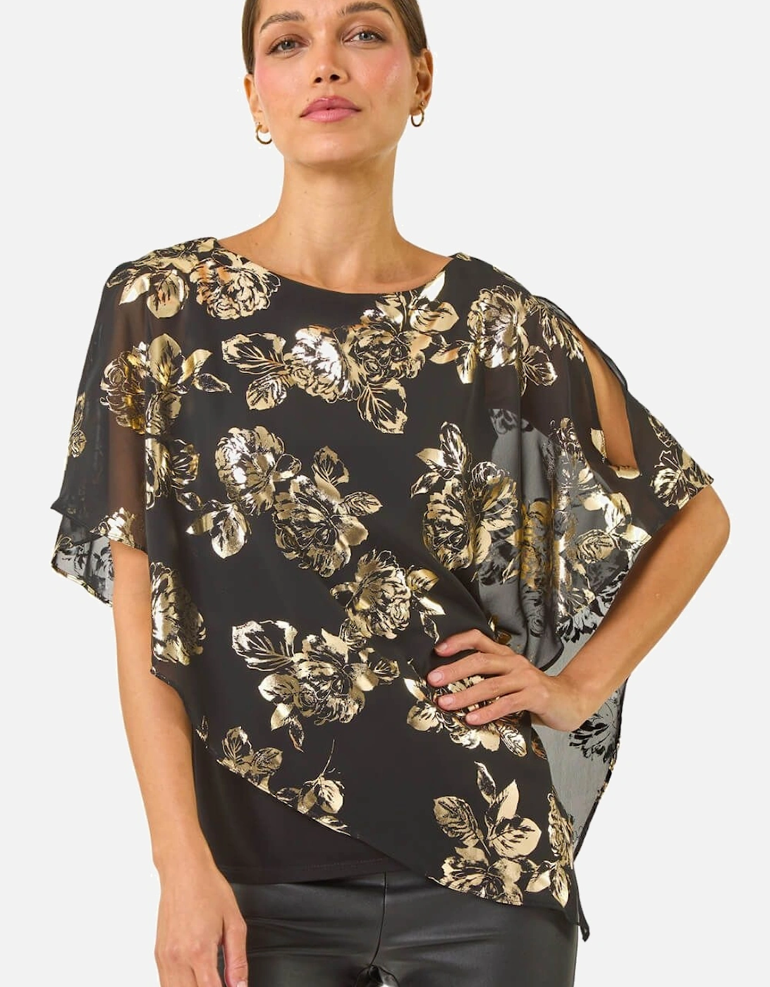 Floral Foil Asymmetric Overlay Top, 2 of 1