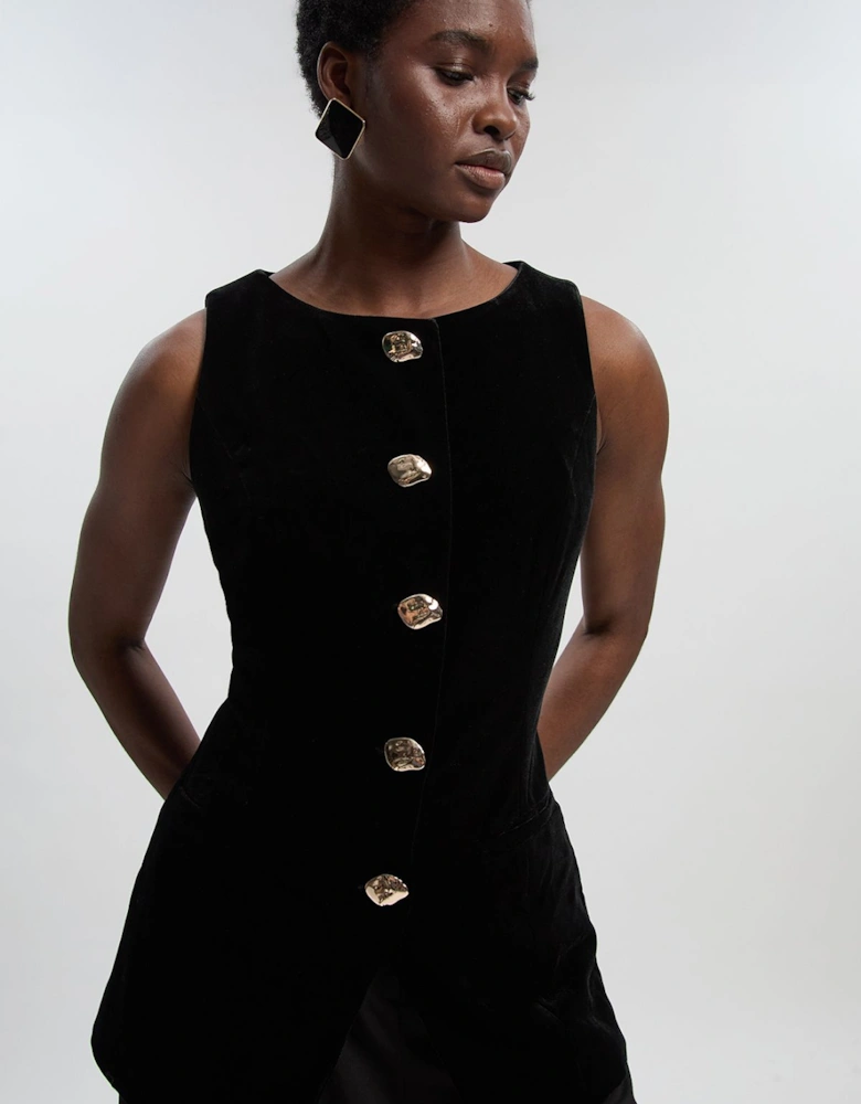 Tailored Velvet Statement Button Front Waistcoat