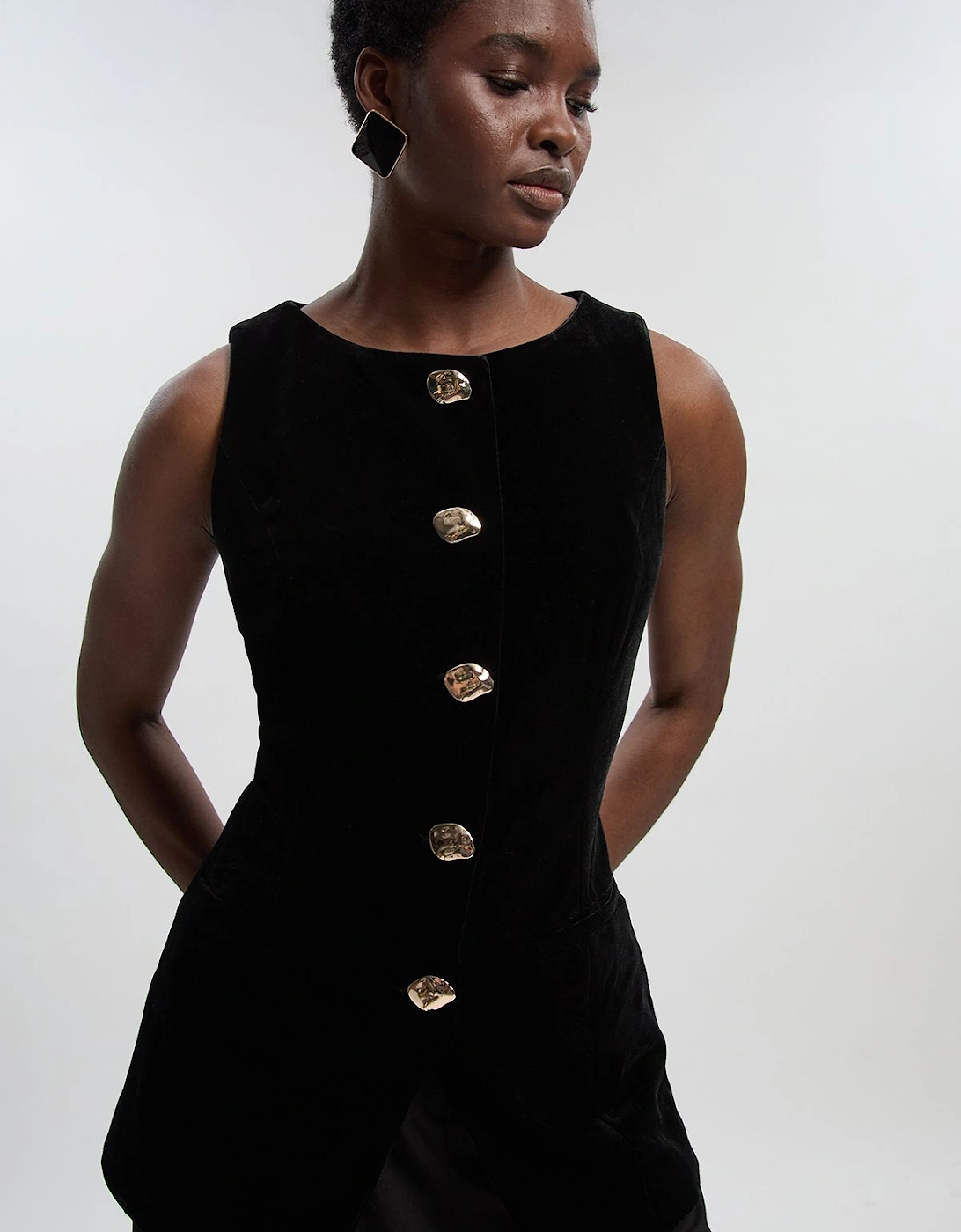 Tailored Velvet Statement Button Front Waistcoat, 2 of 1