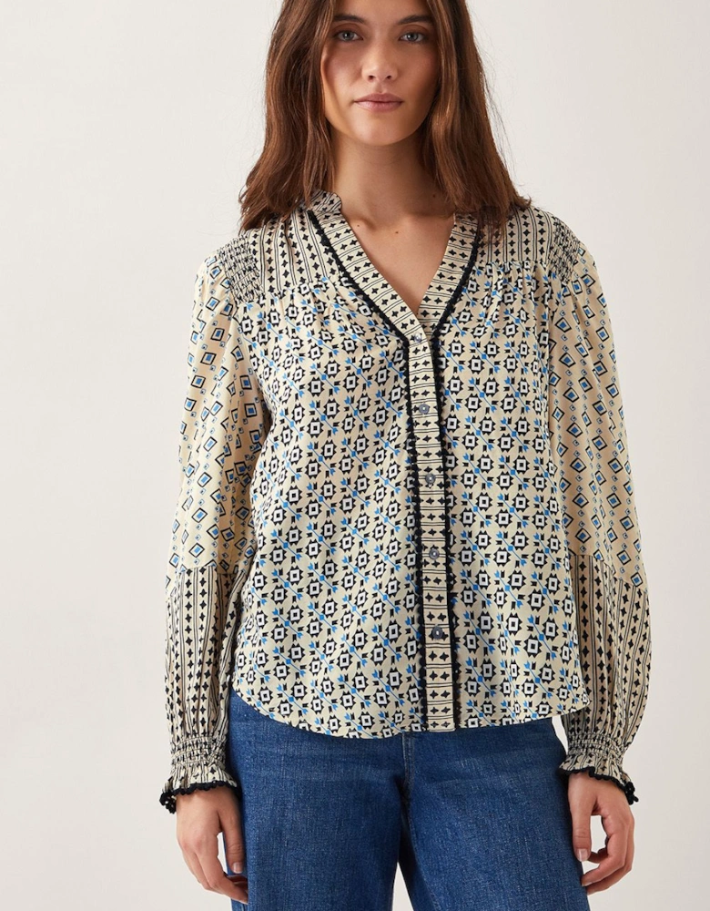 Jemmie Geometric Print Blouse Ivory