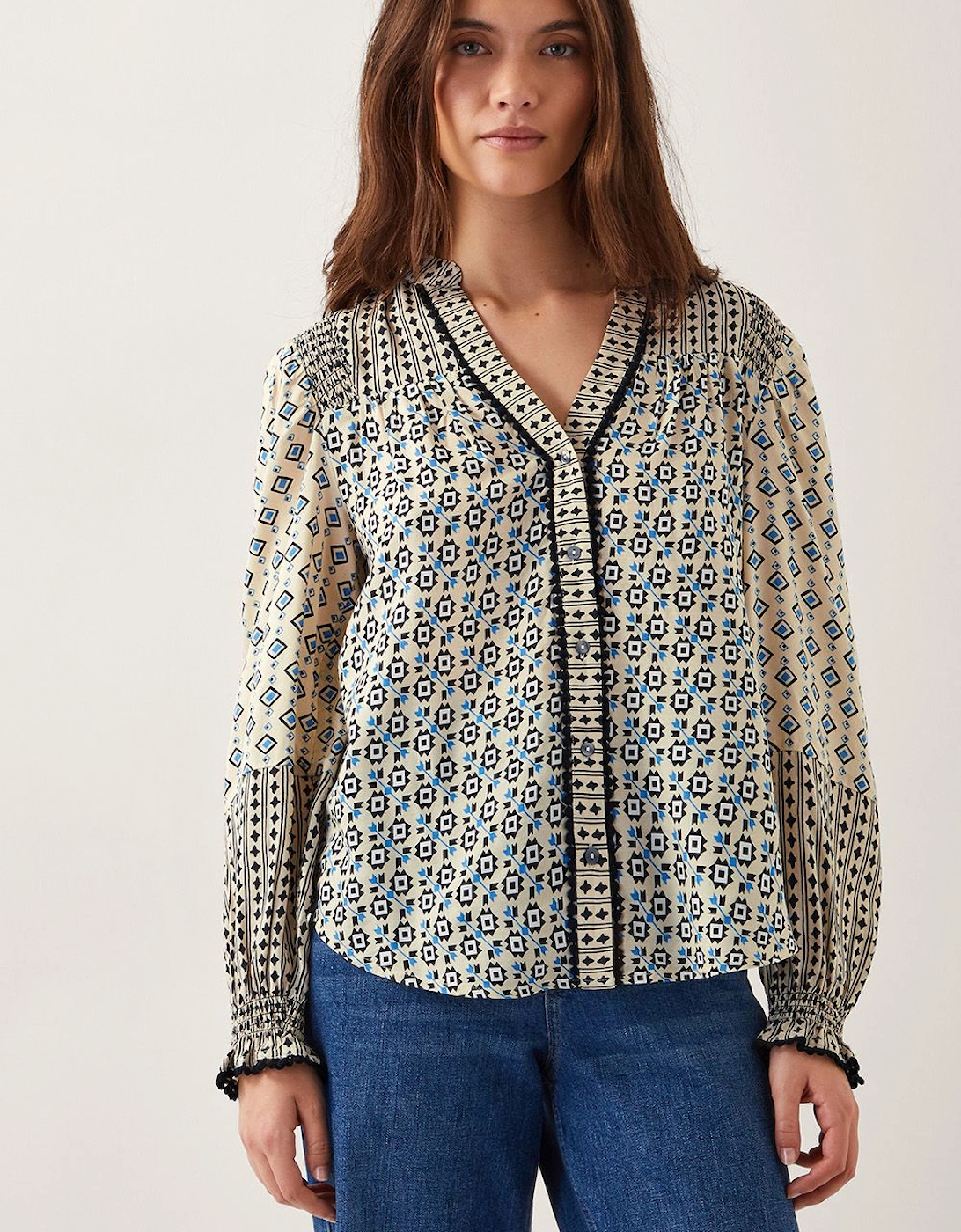 Jemmie Geometric Print Blouse Ivory, 2 of 1