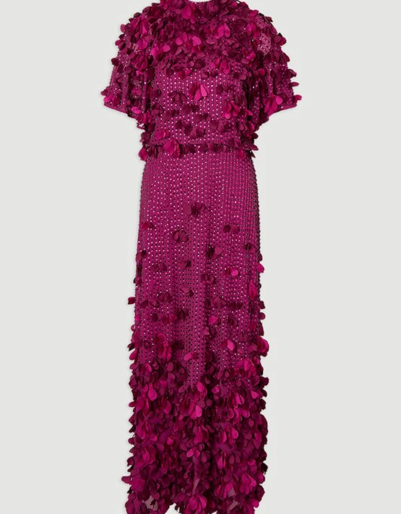 Crystal Applique Angel Sleeve Woven Maxi Dress