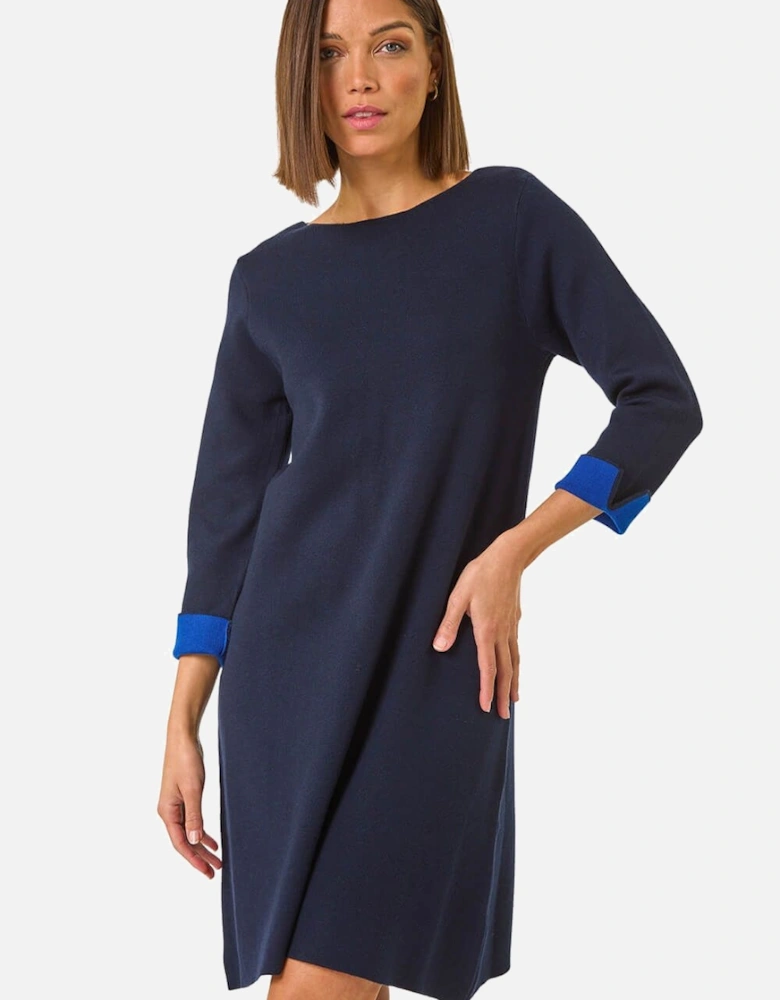 Contrast Sleeve Knitted Shift Dress