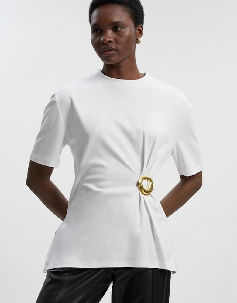 Cotton Crew Neck Trim Detail Short Sleeve T-Shirt