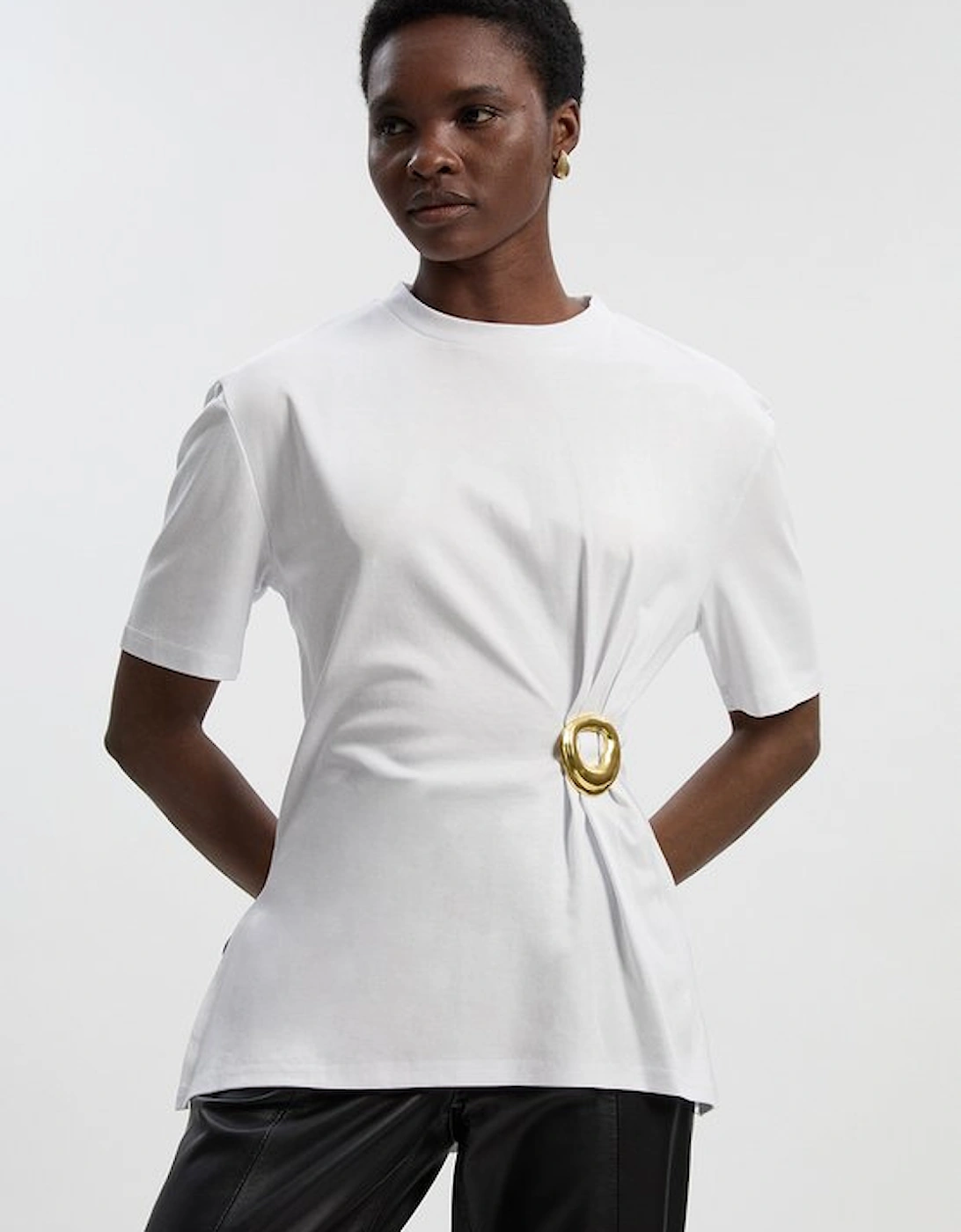 Cotton Crew Neck Trim Detail Short Sleeve T-Shirt, 2 of 1