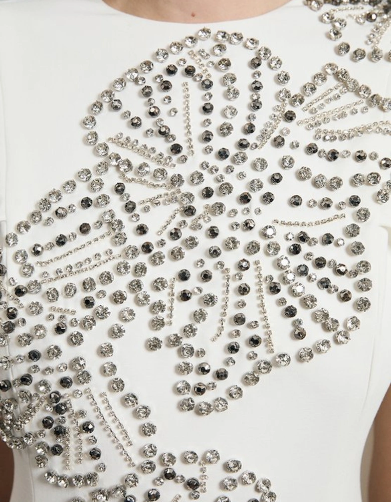 Placed Floral Crystal Embellished Tailored Drama Cape Maxi Dress